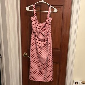 Tatyana Pink and Black Polka Dot Midi Dress